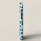 Mid Century Modern Piquet Abstract Multi Geometric Pattern in Deep Teal Marine Green-Blue and White iPhone Case Gallery Image 2