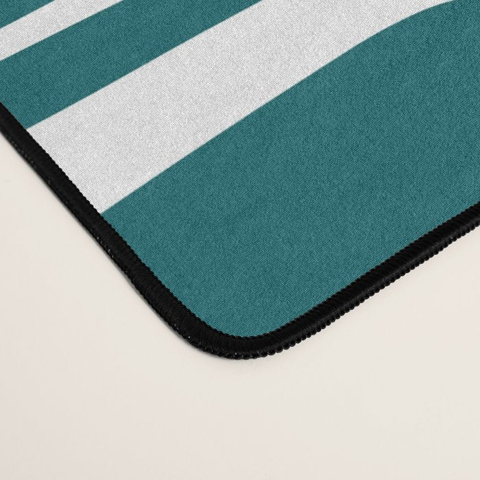Mid Century Modern Piquet Abstract Multi Geometric Pattern in Deep Teal Marine Green-Blue and White Desk Mat Gallery Image 4