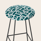 Mid Century Modern Piquet Abstract Multi Geometric Pattern in Deep Teal Marine Green-Blue and White Stool Gallery Image 2