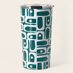 Mid Century Modern Piquet Abstract Multi Geometric Pattern in Deep Teal Marine Green-Blue and White Travel Mug Gallery Image 1