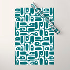 Mid Century Modern Piquet Abstract Multi Geometric Pattern in Deep Teal Marine Green-Blue and White Wrapping Paper Gallery Image 1