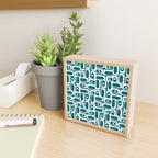 Mid Century Modern Piquet Abstract Multi Geometric Pattern in Deep Teal Marine Green-Blue and White Mini Art Print Gallery Image 2
