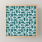 Mid Century Modern Piquet Abstract Multi Geometric Pattern in Deep Teal Marine Green-Blue and White Mini Art Print Gallery Image 1