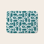 Mid Century Modern Piquet Abstract Multi Geometric Pattern in Deep Teal Marine Green-Blue and White Bath Mat Gallery Image 1
