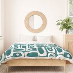 Mid Century Modern Piquet Abstract Multi Geometric Pattern in Deep Teal Marine Green-Blue and White Duvet Cover Gallery Image 3