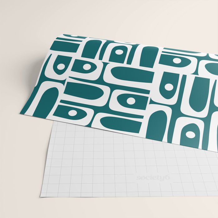 Mid Century Modern Piquet Abstract Multi Geometric Pattern in Deep Teal Marine Green-Blue and White Wrapping Paper Gallery Image 2