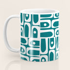 Mid Century Modern Piquet Abstract Multi Geometric Pattern in Deep Teal Marine Green-Blue and White Coffee Mug Gallery Image 3