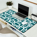 Mid Century Modern Piquet Abstract Multi Geometric Pattern in Deep Teal Marine Green-Blue and White Desk Mat Gallery Image 2