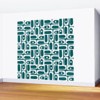Mid Century Modern Piquet Abstract Multi Geometric Pattern in Deep Teal Marine Green-Blue and White Wall Mural Gallery Image 2