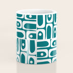 Mid Century Modern Piquet Abstract Multi Geometric Pattern in Deep Teal Marine Green-Blue and White Coffee Mug Gallery Image 4