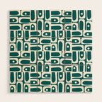 Mid Century Modern Piquet Abstract Multi Geometric Pattern in Deep Teal Marine Green-Blue and White Wood Wall Art Gallery Image 1