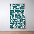 Mid Century Modern Piquet Abstract Multi Geometric Pattern in Deep Teal Marine Green-Blue and White Window Curtain Gallery Image 3