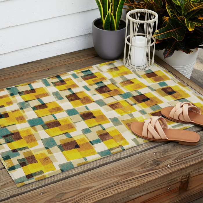 Abstract Linocut Pattern #10 Outdoor Rug Gallery Image 2