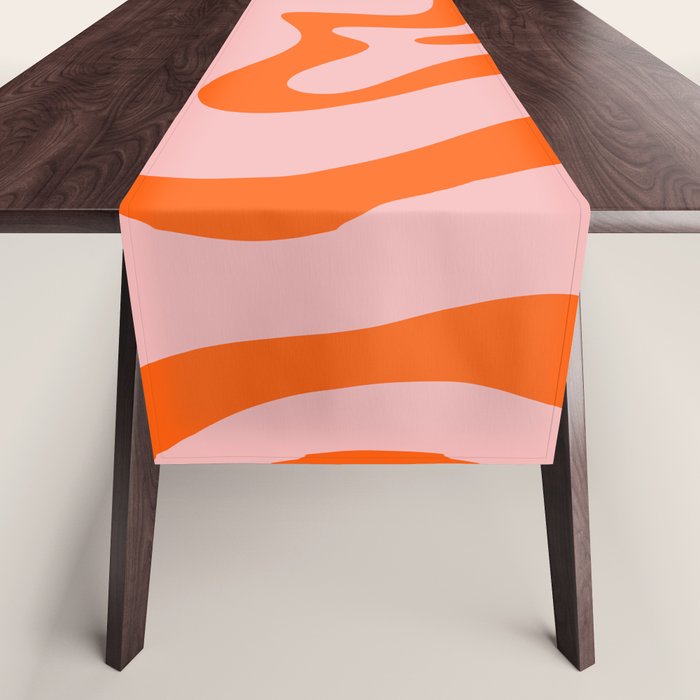Groovy Retro Liquid Swirl Abstract Orange and Pink Pattern 4 Table Runner Gallery Image 1
