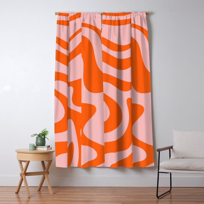 Groovy Retro Liquid Swirl Abstract Orange and Pink Pattern 4 Window Curtain Gallery Image 5