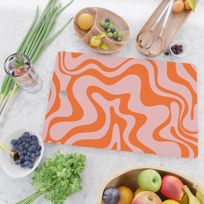 Groovy Retro Liquid Swirl Abstract Orange and Pink Pattern 4 Cutting Board Gallery Image 2