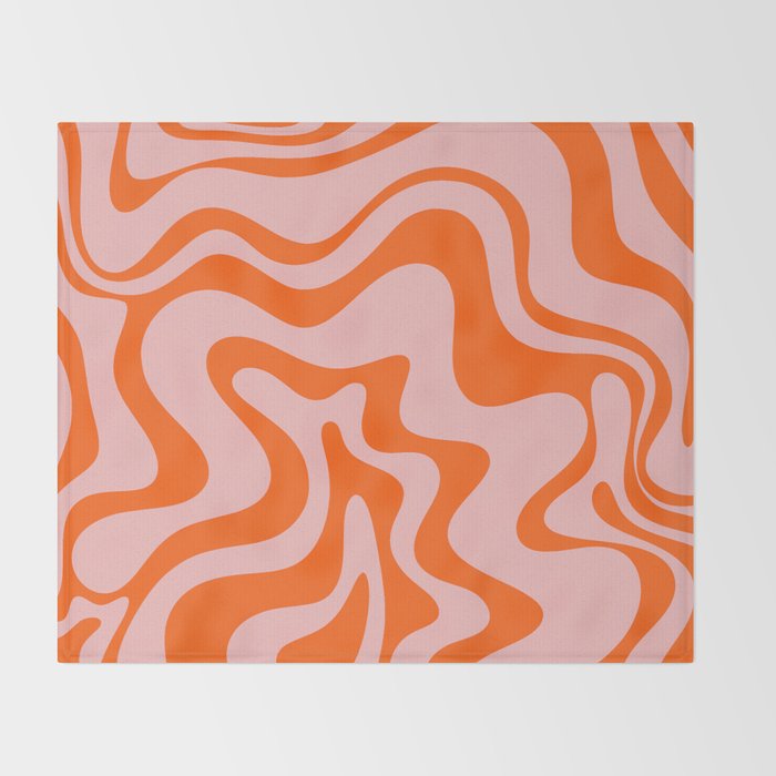 Groovy Retro Liquid Swirl Abstract Orange and Pink Pattern 4 Throw Blanket Gallery Image 2