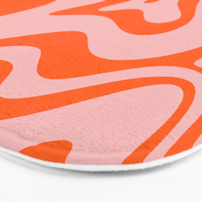 Groovy Retro Liquid Swirl Abstract Orange and Pink Pattern 4 Bath Mat Gallery Image 3