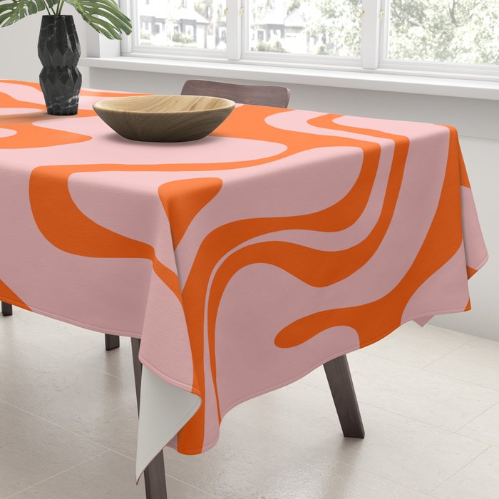 Groovy Retro Liquid Swirl Abstract Orange and Pink Pattern 4 Tablecloth Gallery Image 3