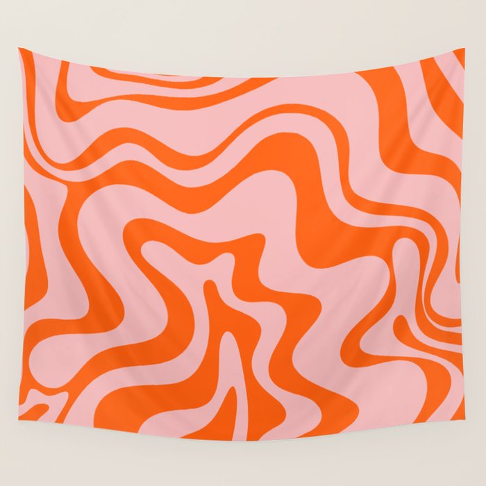 Groovy Retro Liquid Swirl Abstract Orange and Pink Pattern 4 Wall Tapestry Gallery Image 4