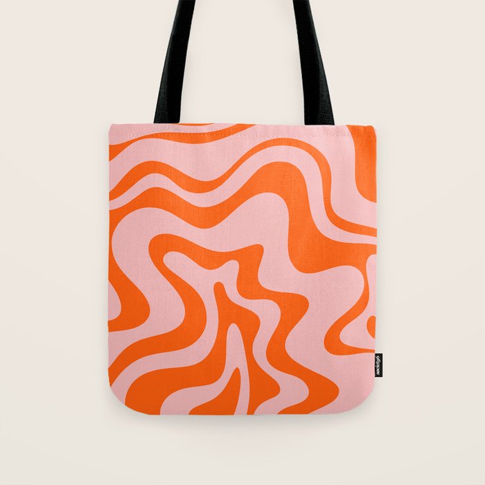 Groovy Retro Liquid Swirl Abstract Orange and Pink Pattern 4 Tote Bag Gallery Image 1