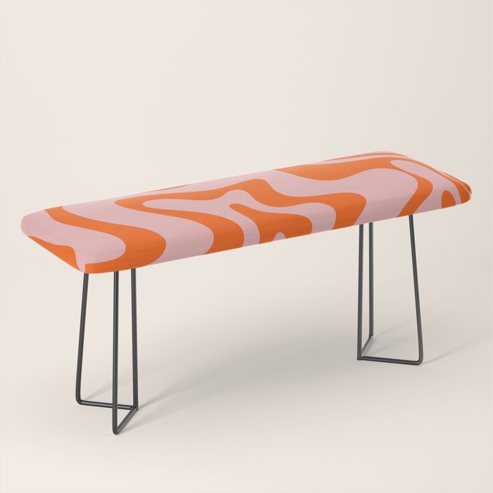 Groovy Retro Liquid Swirl Abstract Orange and Pink Pattern 4 Bench Gallery Image 1