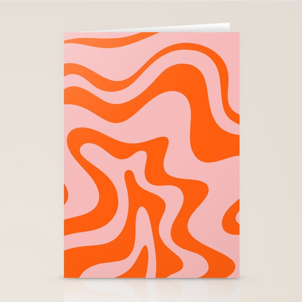 Groovy Retro Liquid Swirl Abstract Orange and Pink Pattern 4 Stationery Card Gallery Image 1