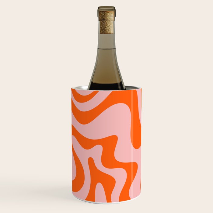 Groovy Retro Liquid Swirl Abstract Orange and Pink Pattern 4 Wine Chiller Gallery Image 1