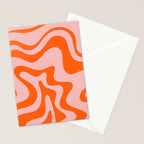 Groovy Retro Liquid Swirl Abstract Orange and Pink Pattern 4 Stationery Card Gallery Image 2