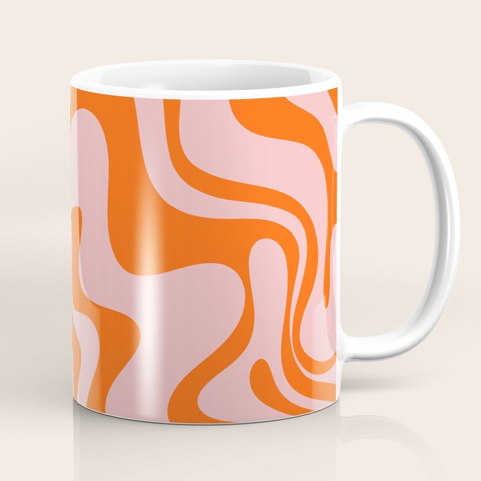 Groovy Retro Liquid Swirl Abstract Orange and Pink Pattern 4 Coffee Mug Gallery Image 1