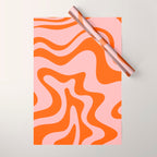 Groovy Retro Liquid Swirl Abstract Orange and Pink Pattern 4 Wrapping Paper Gallery Image 1