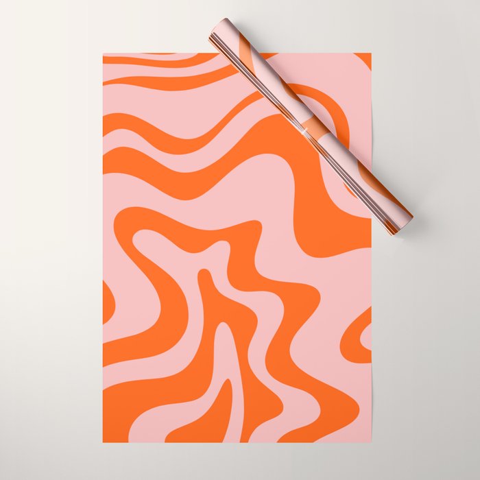 Groovy Retro Liquid Swirl Abstract Orange and Pink Pattern 4 Wrapping Paper Gallery Image 1