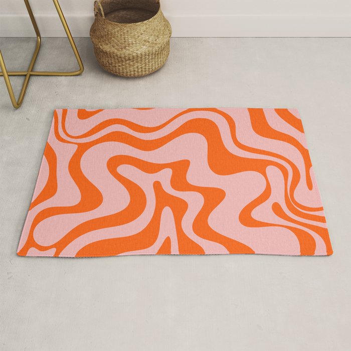 Groovy Retro Liquid Swirl Abstract Orange and Pink Pattern 4 Rug Gallery Image 1