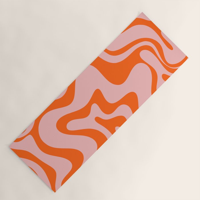 Groovy Retro Liquid Swirl Abstract Orange and Pink Pattern 4 Yoga Mat Gallery Image 1
