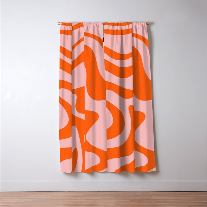 Groovy Retro Liquid Swirl Abstract Orange and Pink Pattern 4 Window Curtain Gallery Image 3