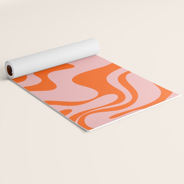 Groovy Retro Liquid Swirl Abstract Orange and Pink Pattern 4 Yoga Mat Gallery Image 2