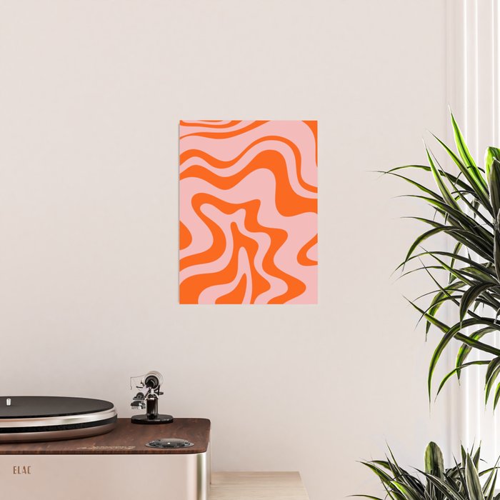Groovy Retro Liquid Swirl Abstract Orange and Pink Pattern 4 Poster Gallery Image 2