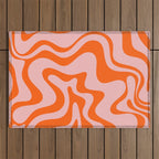 Groovy Retro Liquid Swirl Abstract Orange and Pink Pattern 4 Outdoor Rug Gallery Image 1