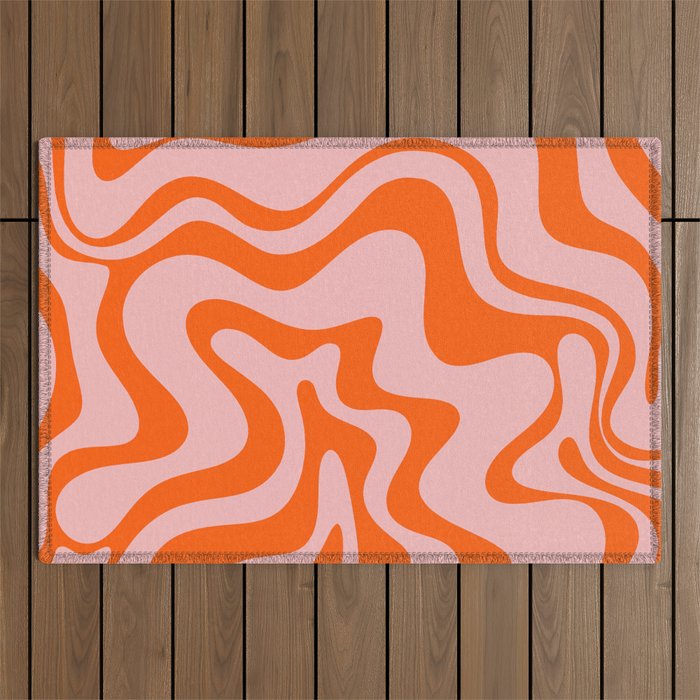 Groovy Retro Liquid Swirl Abstract Orange and Pink Pattern 4 Outdoor Rug Gallery Image 1