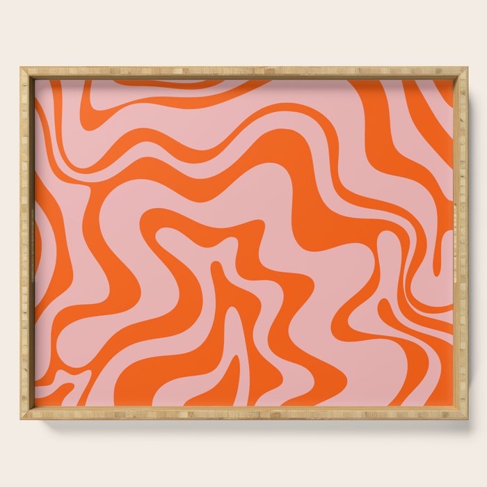 Groovy Retro Liquid Swirl Abstract Orange and Pink Pattern 4 Serving Tray Gallery Image 1