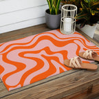 Groovy Retro Liquid Swirl Abstract Orange and Pink Pattern 4 Outdoor Rug Gallery Image 2