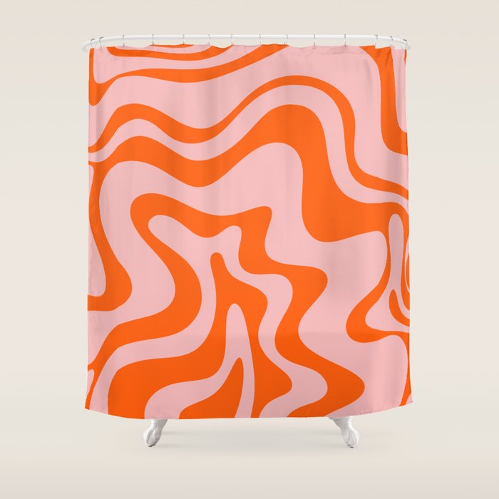 Groovy Retro Liquid Swirl Abstract Orange and Pink Pattern 4 Shower Curtain Gallery Image 1