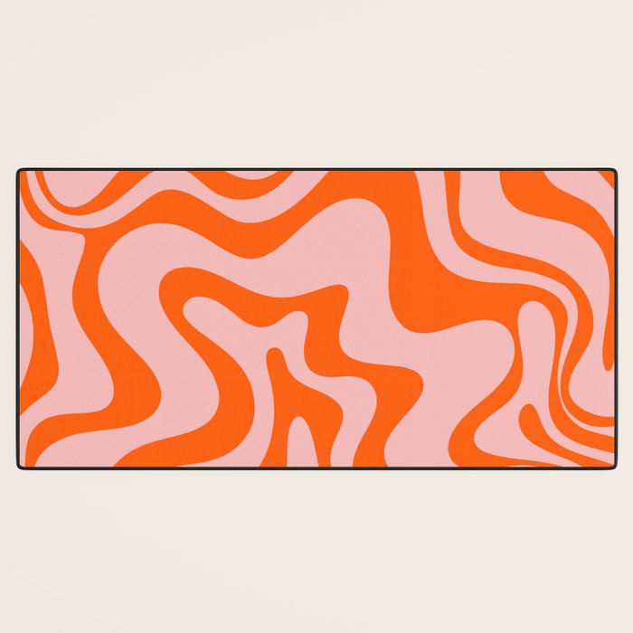 Groovy Retro Liquid Swirl Abstract Orange and Pink Pattern 4 Desk Mat Gallery Image 3