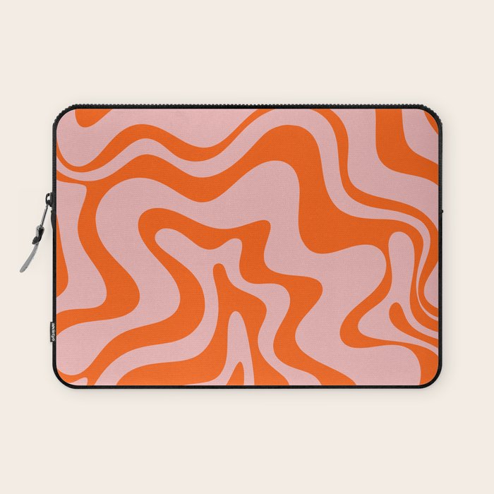Groovy Retro Liquid Swirl Abstract Orange and Pink Pattern 4 Laptop Sleeve Gallery Image 1