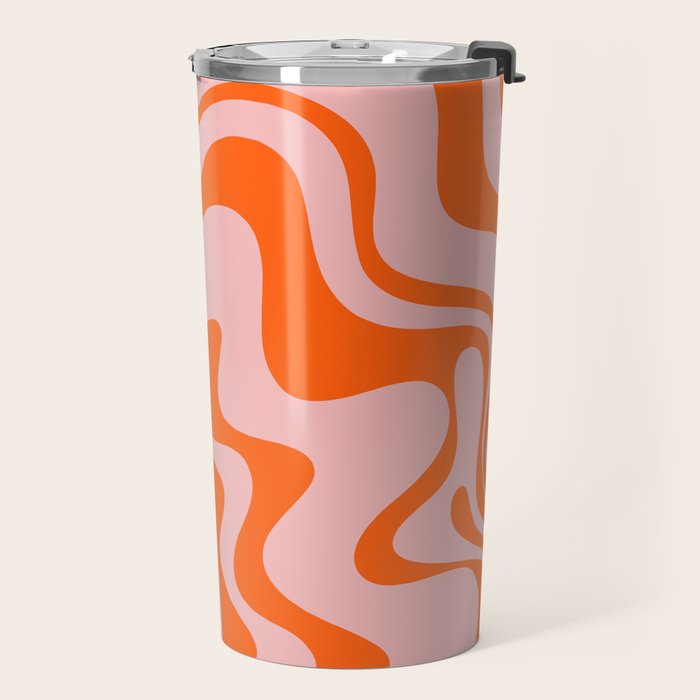 Groovy Retro Liquid Swirl Abstract Orange and Pink Pattern 4 Travel Mug Gallery Image 2