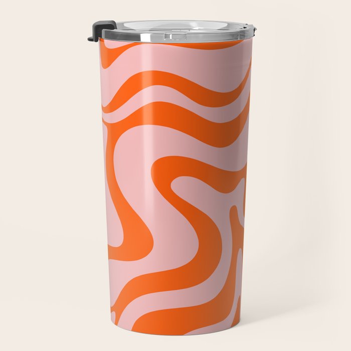 Groovy Retro Liquid Swirl Abstract Orange and Pink Pattern 4 Travel Mug Gallery Image 3