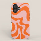 Groovy Retro Liquid Swirl Abstract Orange and Pink Pattern 4 iPhone Case Gallery Image 1