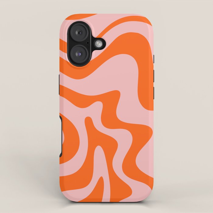 Groovy Retro Liquid Swirl Abstract Orange and Pink Pattern 4 iPhone Case Gallery Image 1