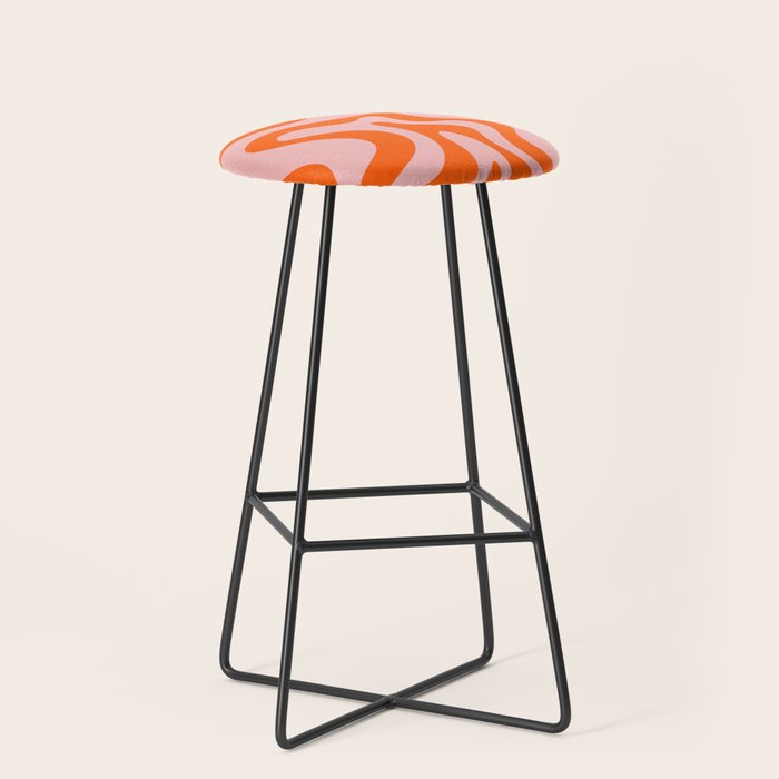Groovy Retro Liquid Swirl Abstract Orange and Pink Pattern 4 Stool Gallery Image 1