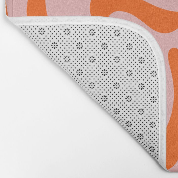 Groovy Retro Liquid Swirl Abstract Orange and Pink Pattern 4 Bath Mat Gallery Image 2